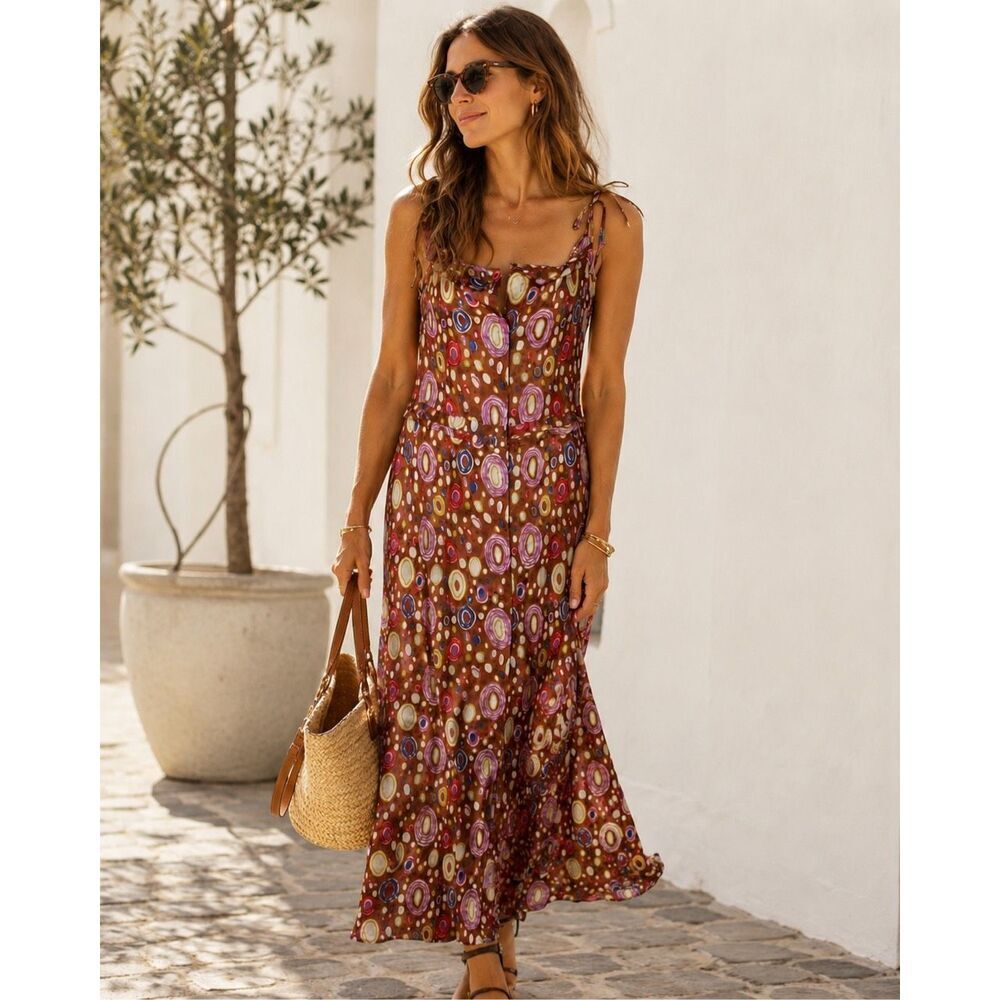 Alberta Ferretti 100% Silk Sleeveless Midi Dress Women’s US 6